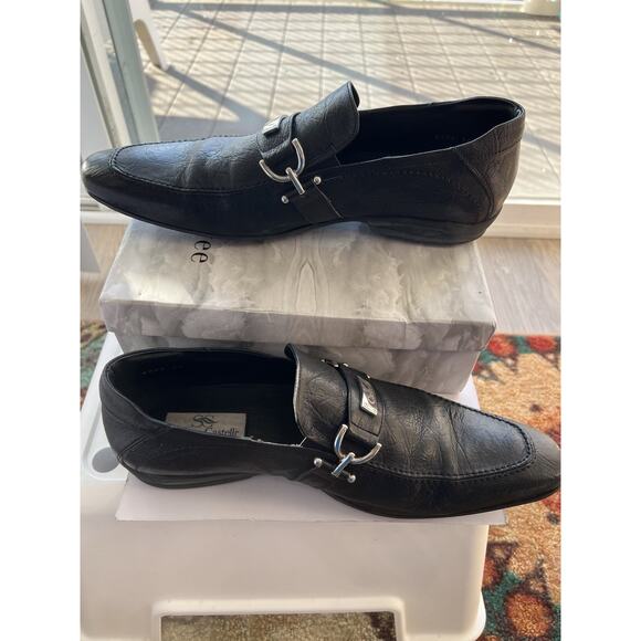 Stefano Castelli Men's  black Leather Loafers Shoes  EU 44  steel  buckle Italy - Picture 11 of 13